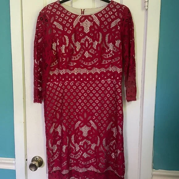 Danny & Nicole Beautiful Red Lace Dress Size 12P - Picture 2 of 7